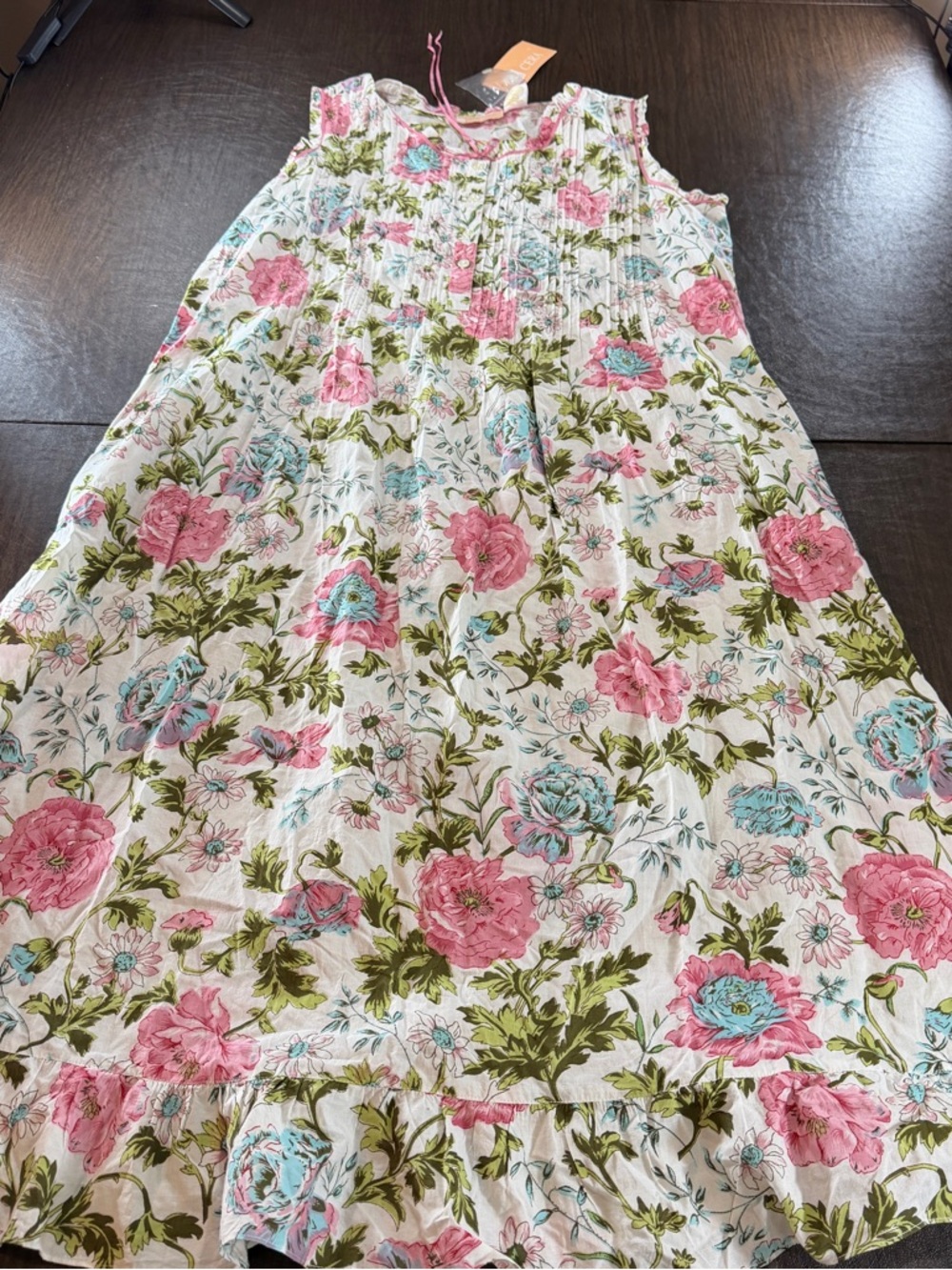 La Cera 100% Cotton Floral Sleeveless Lace Trimmed Garden Gown Sz M NWT